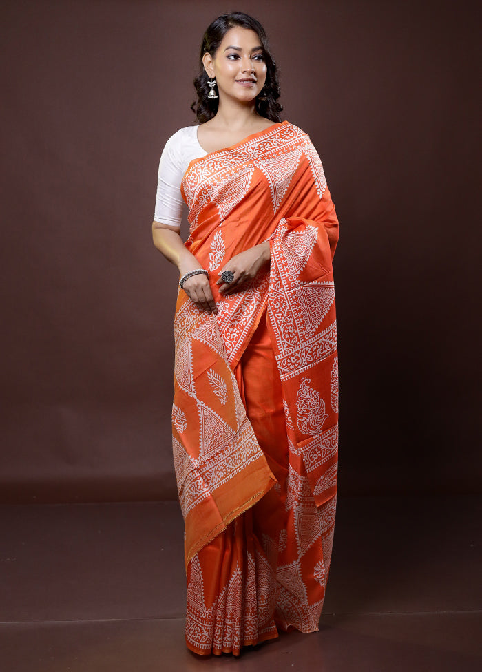 Rust Pure Bishnupuri Silk Saree Without Blouse Piece