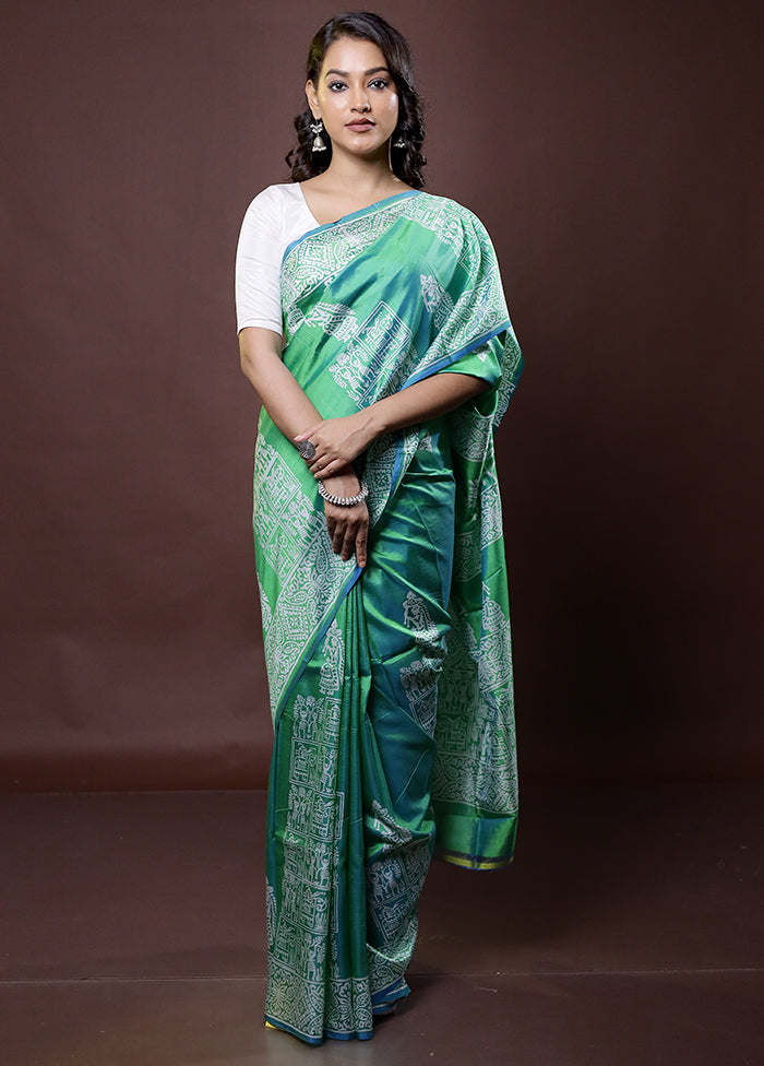 Green Pure Bishnupuri Silk Saree Without Blouse Piece