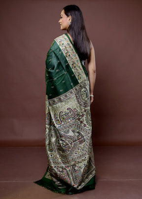 Green Printed Pure Silk Saree Without Blouse Piece