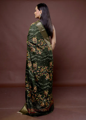 Green Chanderi Cotton Saree With Blouse Piece