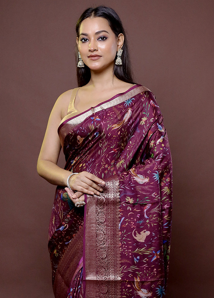 Purple Chanderi Cotton Saree With Blouse Piece