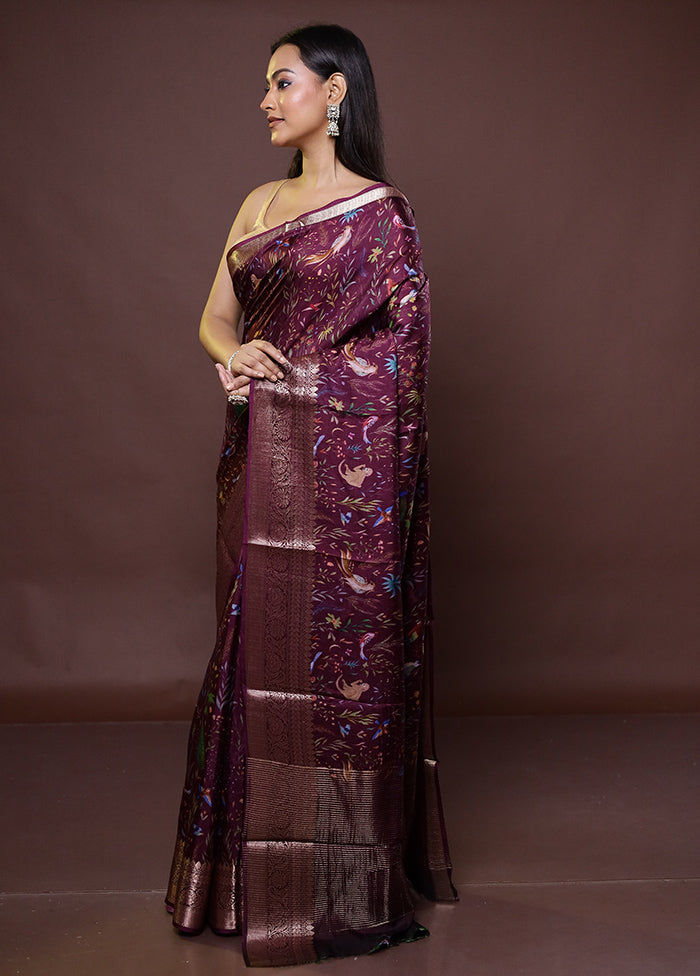 Purple Chanderi Cotton Saree With Blouse Piece