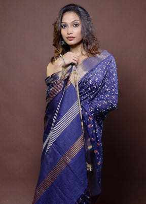 Blue Chanderi Cotton Saree With Blouse Piece