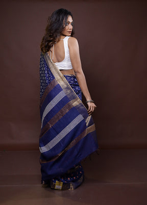 Blue Chanderi Cotton Saree With Blouse Piece