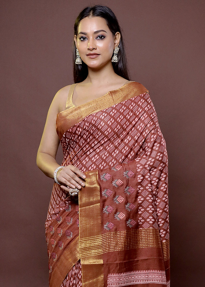 Maroon Chanderi Cotton Saree With Blouse Piece