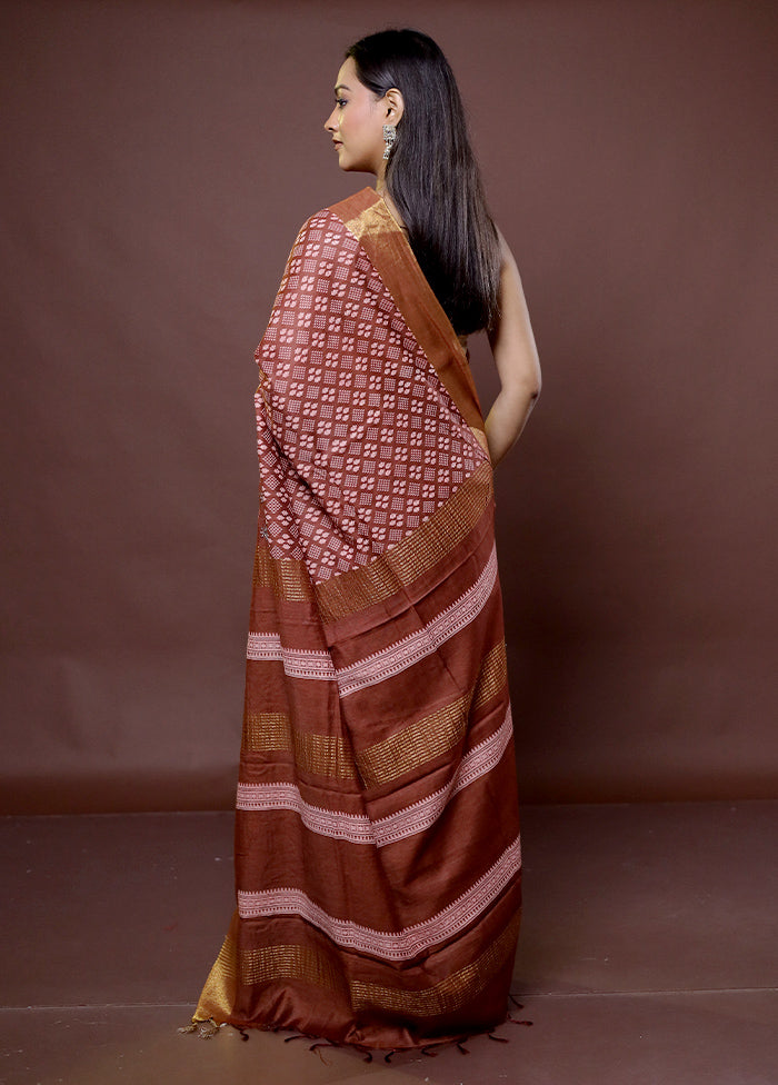 Maroon Chanderi Cotton Saree With Blouse Piece