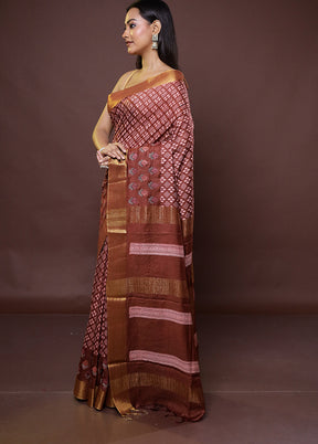 Maroon Chanderi Cotton Saree With Blouse Piece