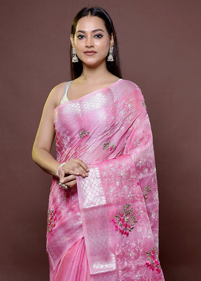 Pink Kota Cotton Saree With Blouse Piece