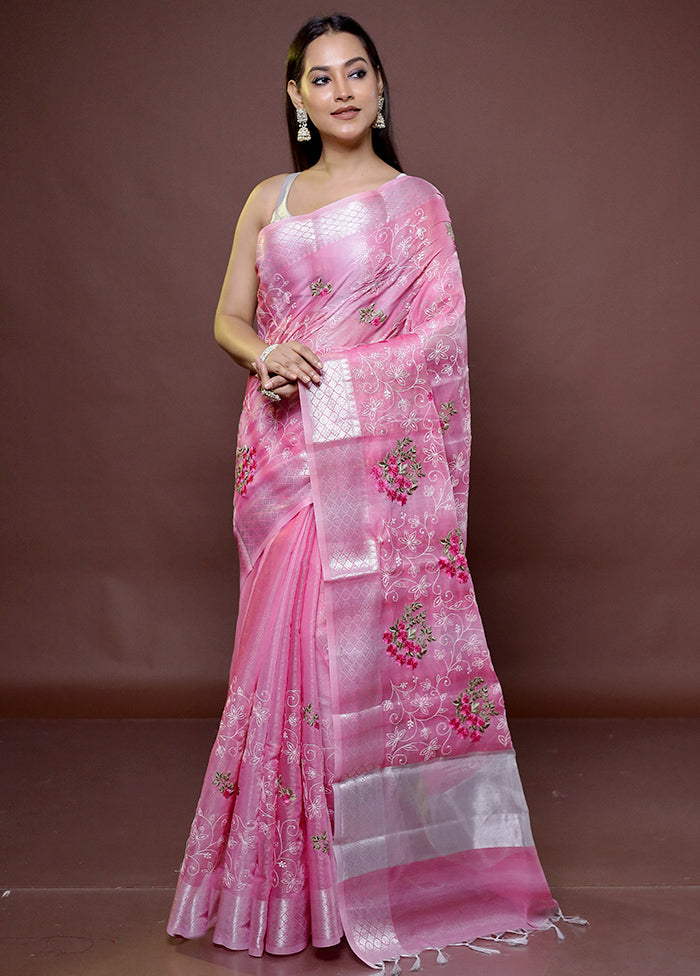 Pink Kota Cotton Saree With Blouse Piece