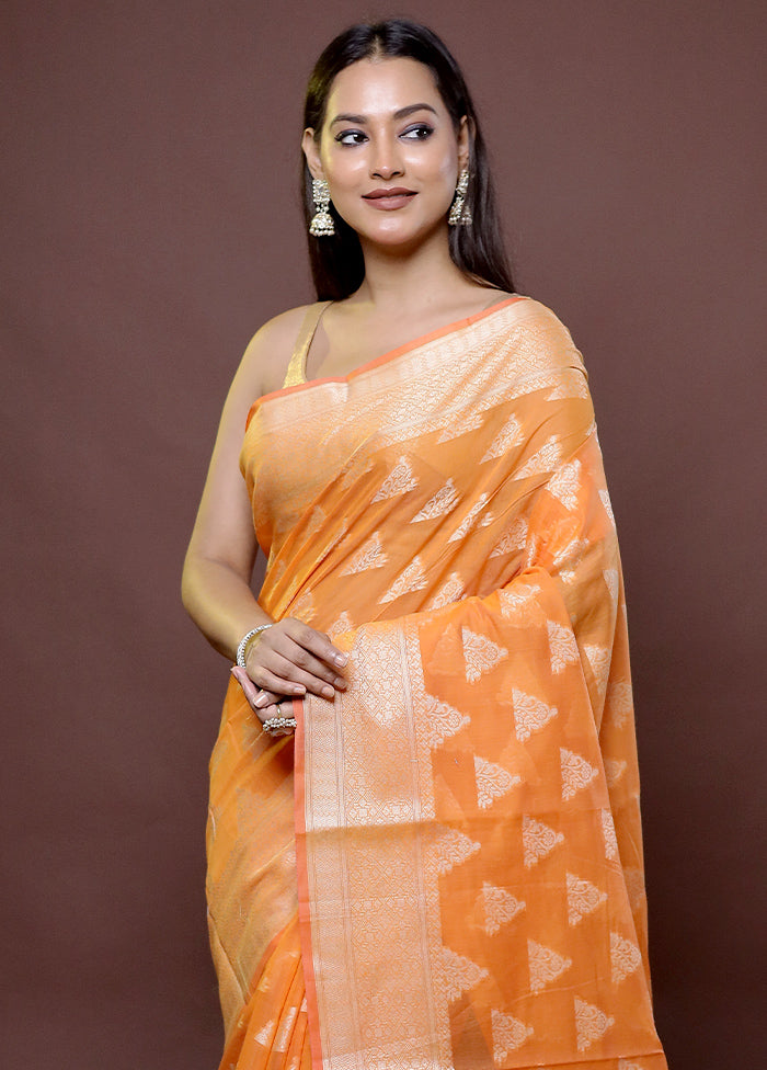 Peach Cotton Saree With Blouse Piece