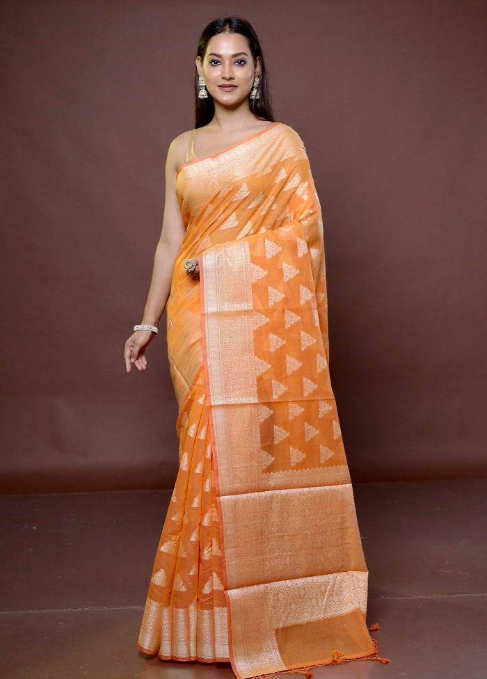 Peach Cotton Saree With Blouse Piece