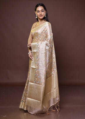 Cream Tissue Silk Saree With Blouse Piece