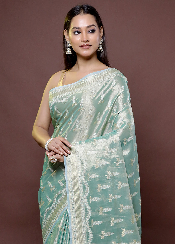 Green Tissue Silk Saree With Blouse Piece