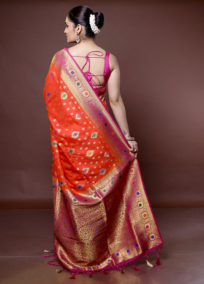 Rust Dupion Silk Saree With Blouse Piece