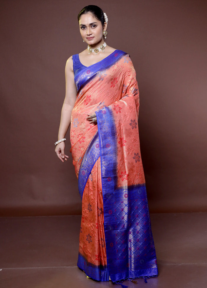 Peach Dupion Silk Saree With Blouse Piece