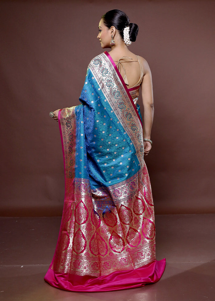 Blue Tanchoi Silk Saree With Blouse Piece