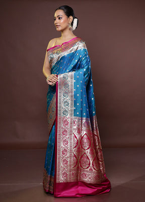 Blue Tanchoi Silk Saree With Blouse Piece