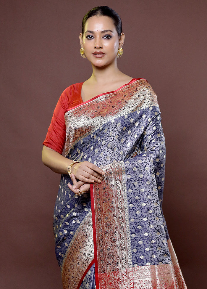 Grey Tanchoi Silk Saree With Blouse Piece