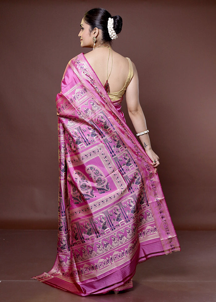 Pink Handloom Baluchari Pure Silk Saree With Blouse Piece