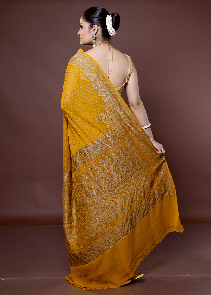 Yellow Handloom Pure Georgette Saree With Blouse Piece