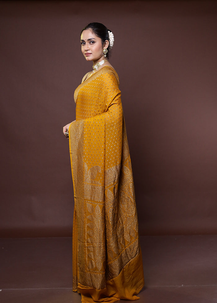 Yellow Handloom Pure Georgette Saree With Blouse Piece