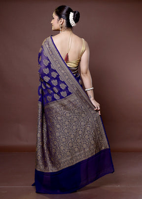 Blue Handloom Pure Georgette Saree With Blouse Piece