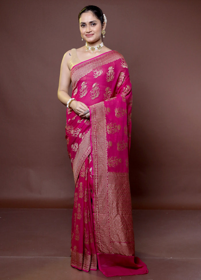 Pink Handloom Pure Georgette Saree With Blouse Piece