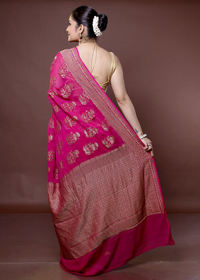 Pink Handloom Pure Georgette Saree With Blouse Piece