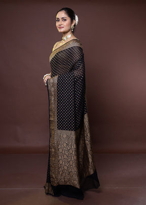 Black Handloom Pure Georgette Saree With Blouse Piece