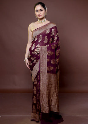 Purple Handloom Pure Georgette Saree With Blouse Piece