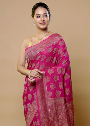 Pink Handloom Pure Georgette Saree With Blouse Piece