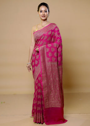 Pink Handloom Pure Georgette Saree With Blouse Piece