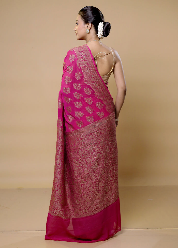 Pink Handloom Pure Georgette Saree With Blouse Piece