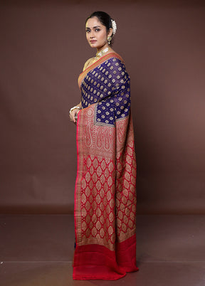 Blue Handloom Pure Georgette Saree With Blouse Piece