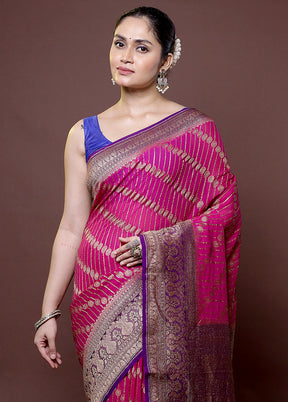 Pink Handloom Pure Georgette Saree With Blouse Piece