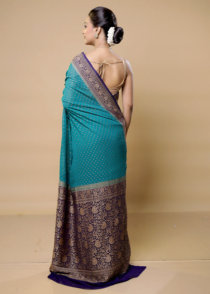 Green Handloom Pure Georgette Saree With Blouse Piece