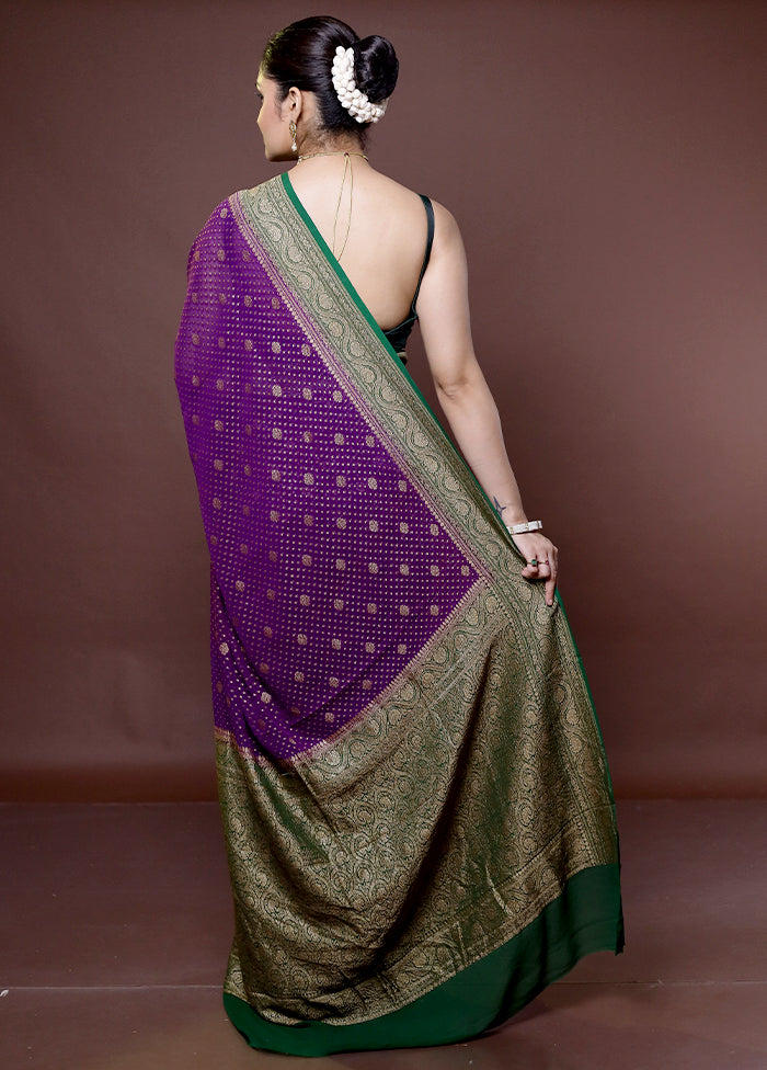 Purple Handloom Pure Georgette Saree With Blouse Piece