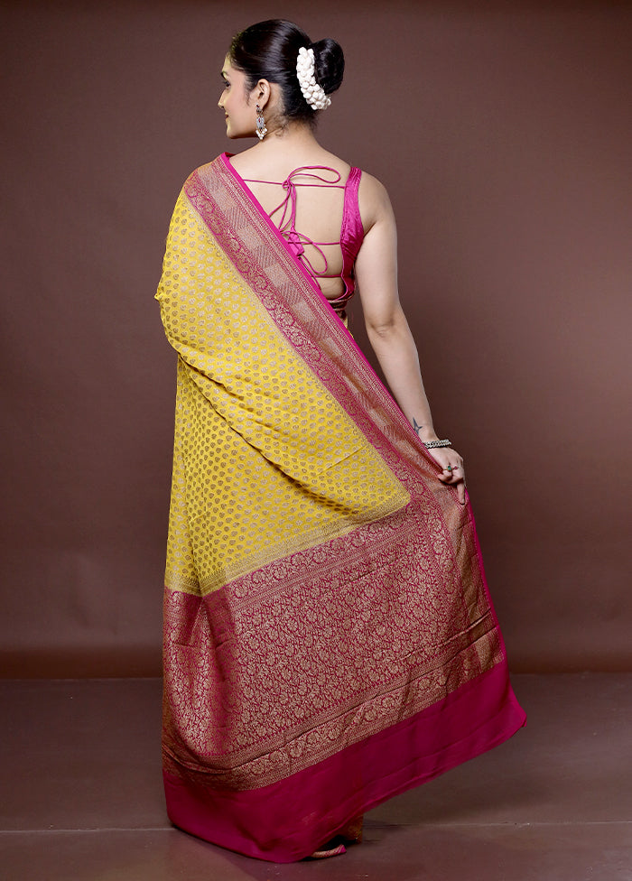 Yellow Handloom Pure Georgette Saree With Blouse Piece