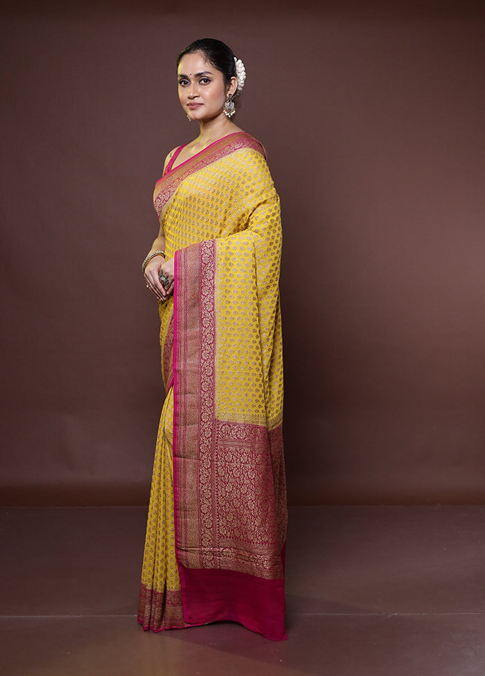 Yellow Handloom Pure Georgette Saree With Blouse Piece