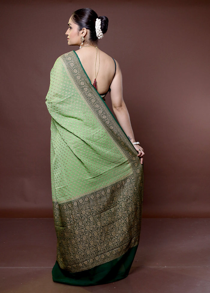 Green Handloom Pure Georgette Saree With Blouse Piece