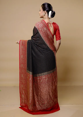 Black Handloom Pure Georgette Saree With Blouse Piece