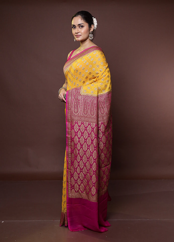 Yellow Handloom Pure Georgette Saree With Blouse Piece