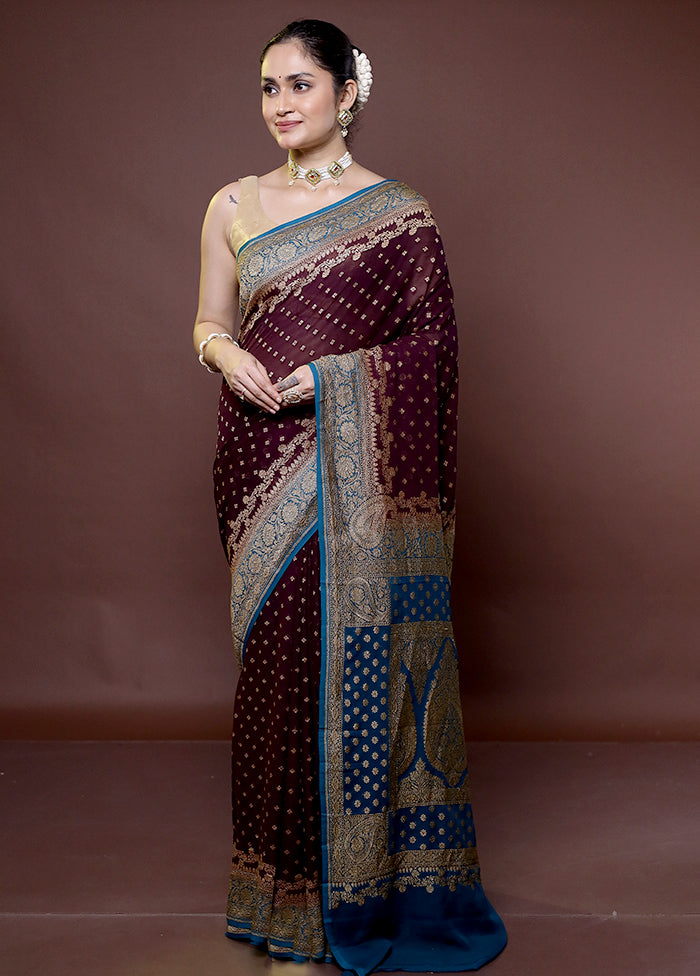 Maroon Handloom Pure Georgette Saree With Blouse Piece