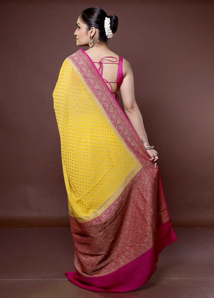 Yellow Handloom Pure Georgette Saree With Blouse Piece