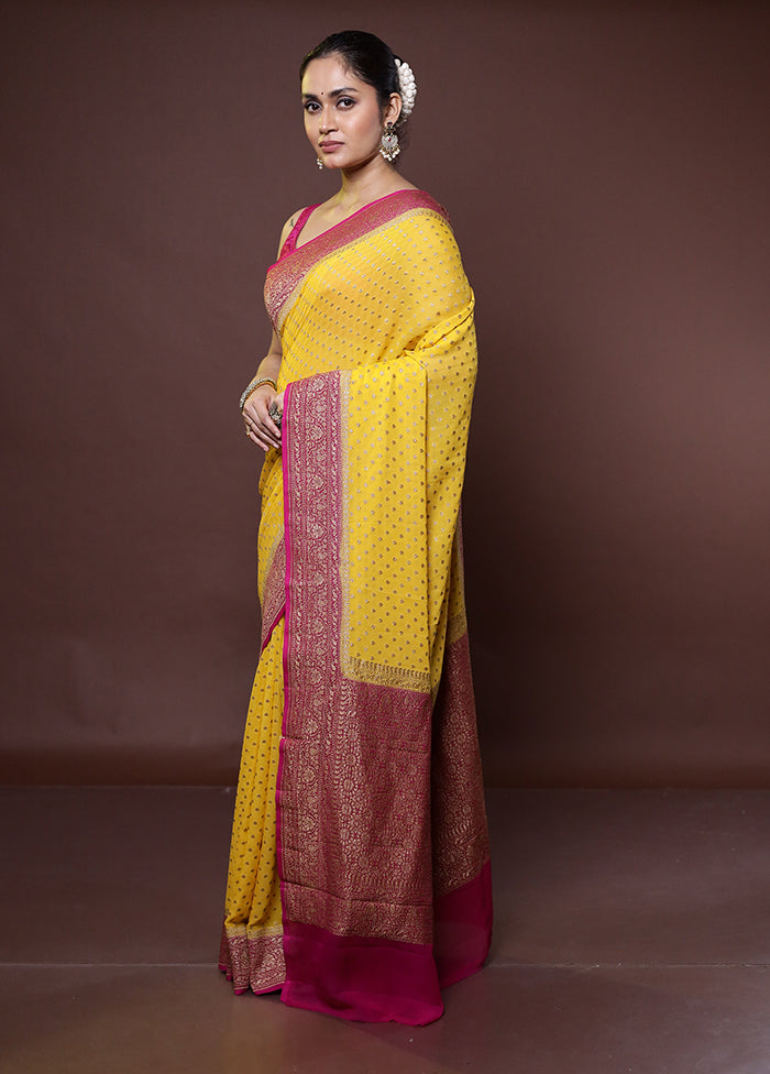 Yellow Handloom Pure Georgette Saree With Blouse Piece