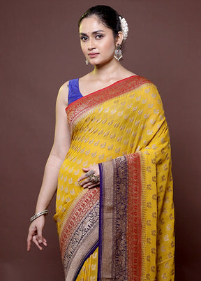 Yellow Handloom Pure Georgette Saree With Blouse Piece