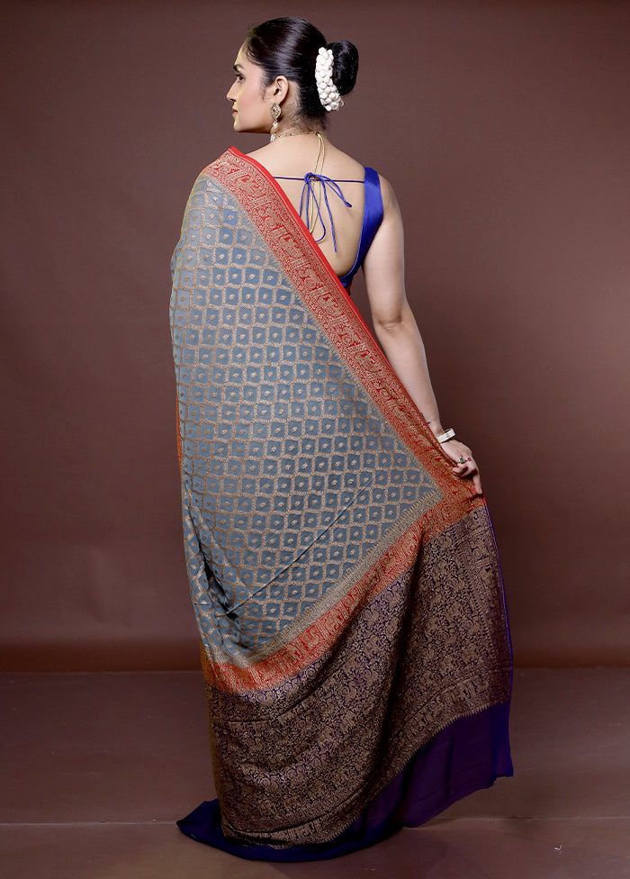 Grey Handloom Pure Georgette Saree With Blouse Piece