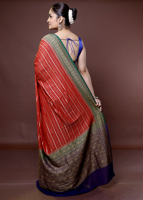 Red Handloom Pure Georgette Saree With Blouse Piece