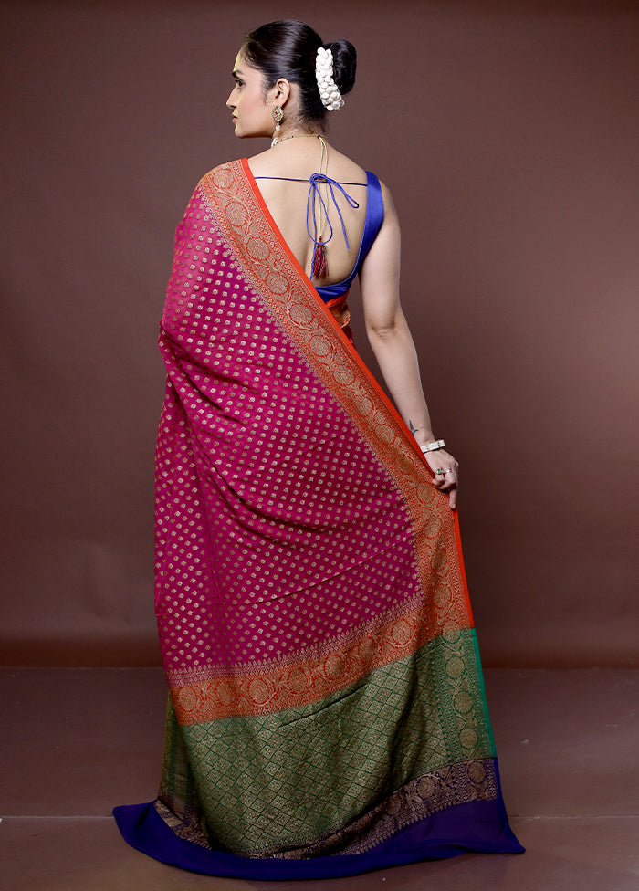 Pink Handloom Pure Georgette Saree With Blouse Piece