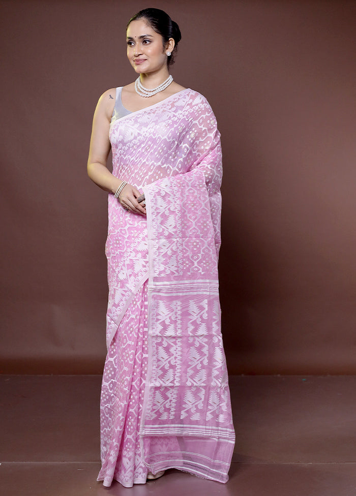 Pink Tant Jamdani Saree Without Blouse Piece